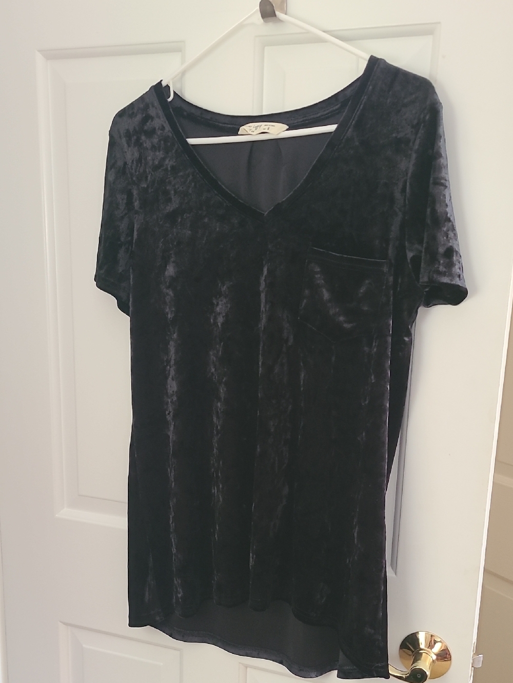 Velvet V-Neck Tunic Top - Black